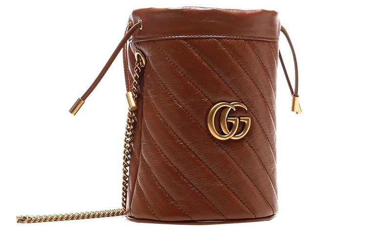 Женская кожаная сумка-ведро GUCCI темно-коричневая — фото 2