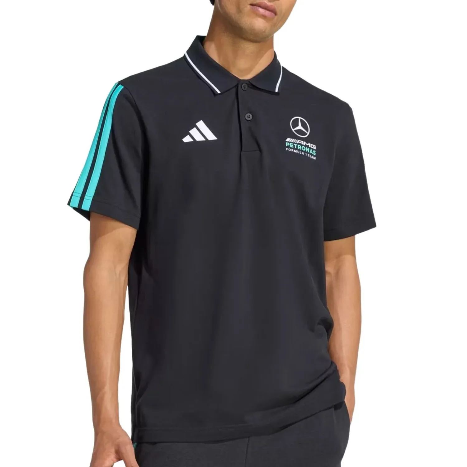 Поло-шорты Adidas Mercedes-AMG F1 Team DNA 'Black Semi Mint Rush' — фото 2