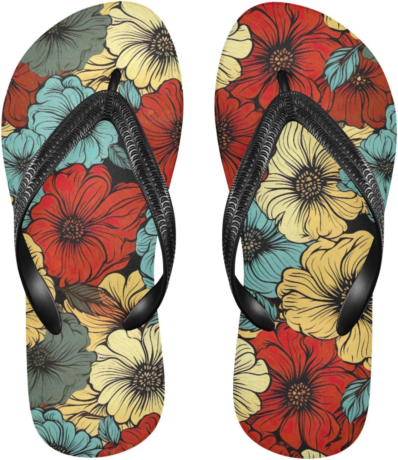 

Мужские летние шлепанцы с цветочным узором маков, пляжные вьетнамки для душа, резиновые, противоскользящие, для прогулок Sinestour, Poppy Floral Spring