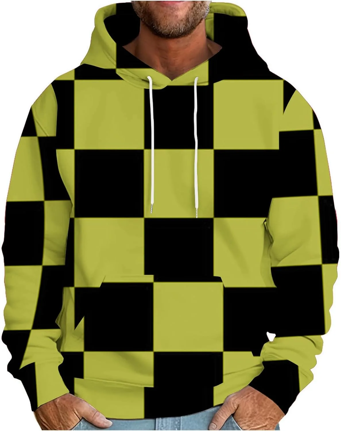 

Толстовка с капюшоном Plaid для мужчин, Oversized, с карманом Kangroo OTSANT