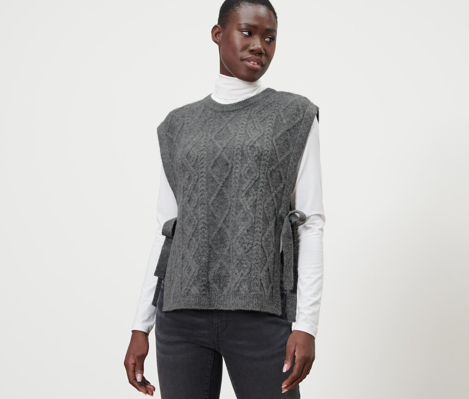 

Вязаный жилет-свитер на завязках Tchibo, хизер серый