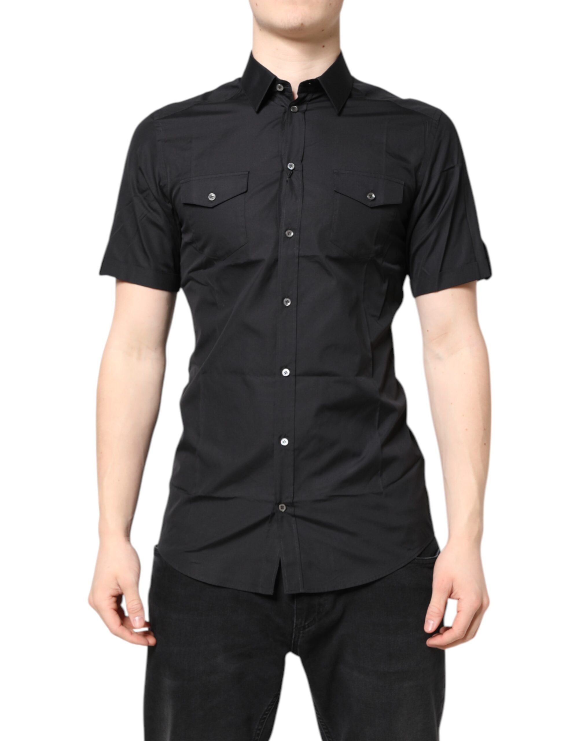 

Черная рубашка с короткими рукавами из хлопка GOLD Casual Dolce & Gabbana