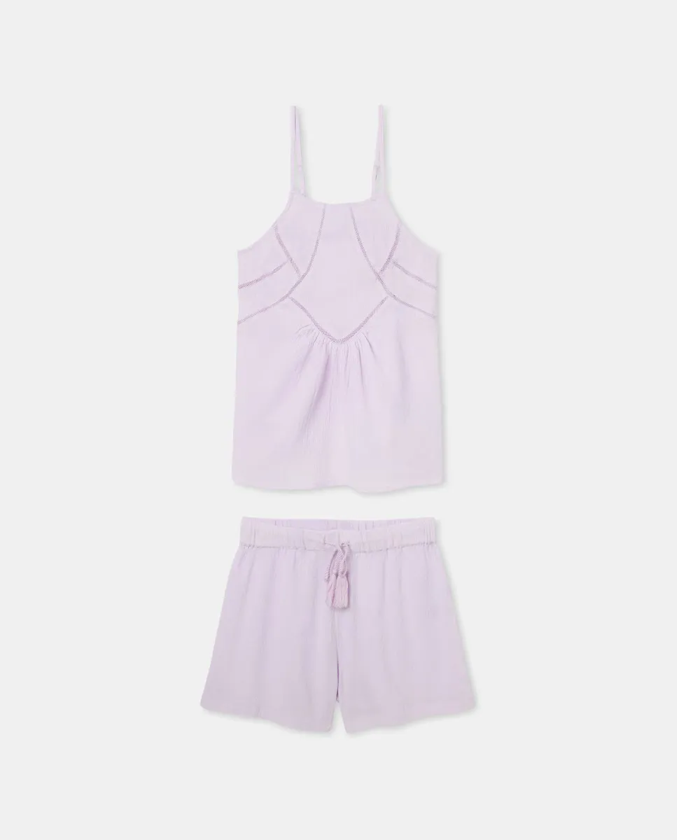 

Женская полноценная пижама на бретелях и однотонные шорты с вышивкой Easy Wear, сиреневый