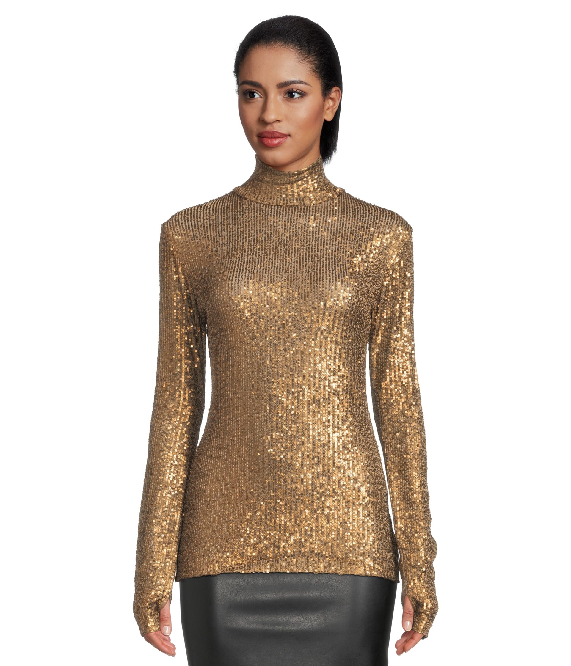 

Топ Norma Kamali Slim Fit Long Sleeve Turtle Top, бронзовый