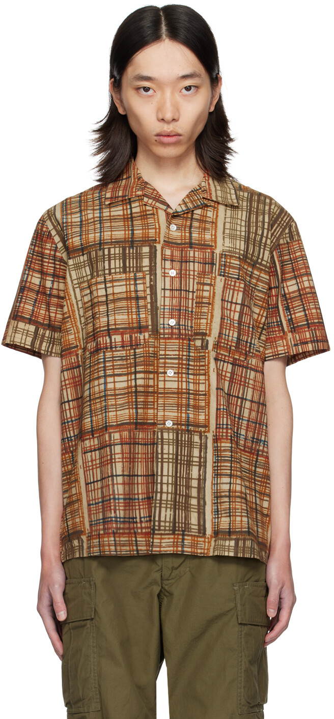 

Коричневая рубашка с принтом в виде блоков BEAMS PLUS, Plaid