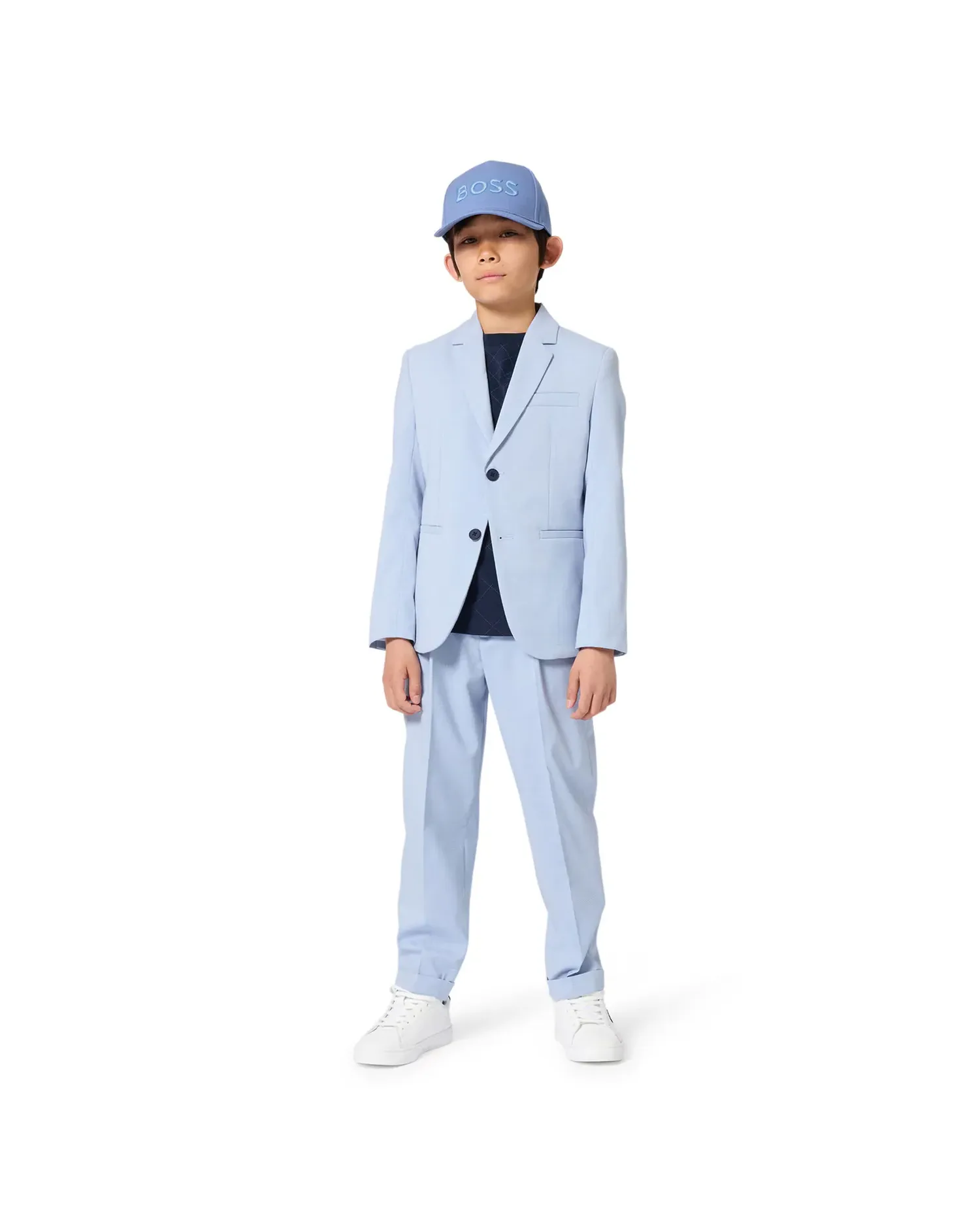 Детская футболка с короткими рукавами из хлопка BOSS Kidswear, синий — фото 2