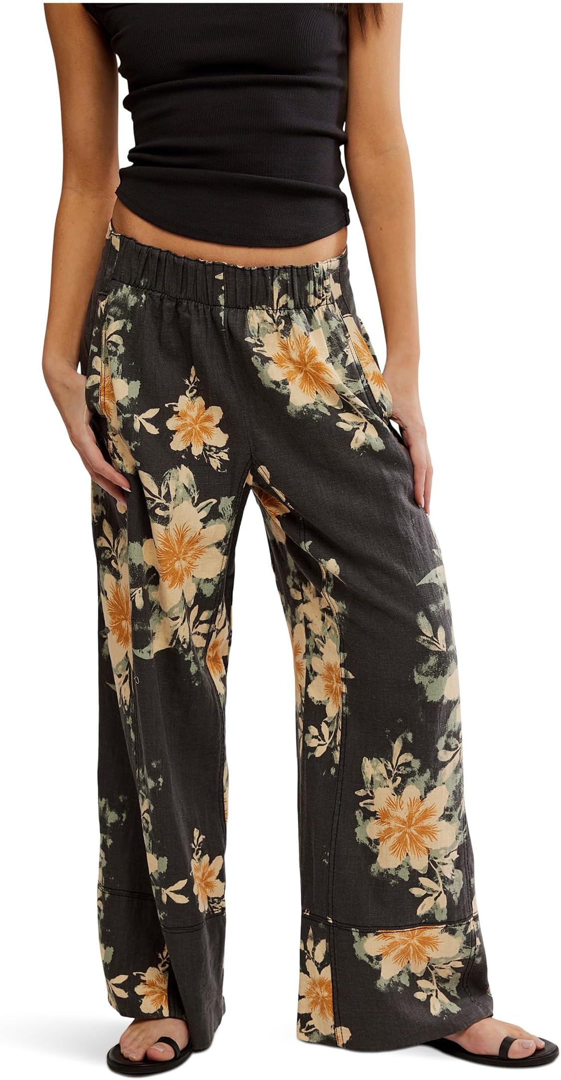 

Брюки Free People Days End Printed Linen Pu, Washed Black Combo/Floral