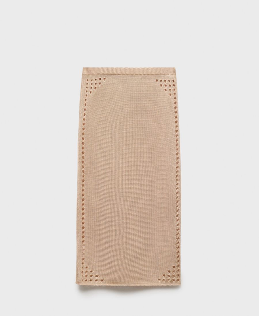 

Женская юбка-карандаш с ажурной отделкой и люрексом MANGO, Gold