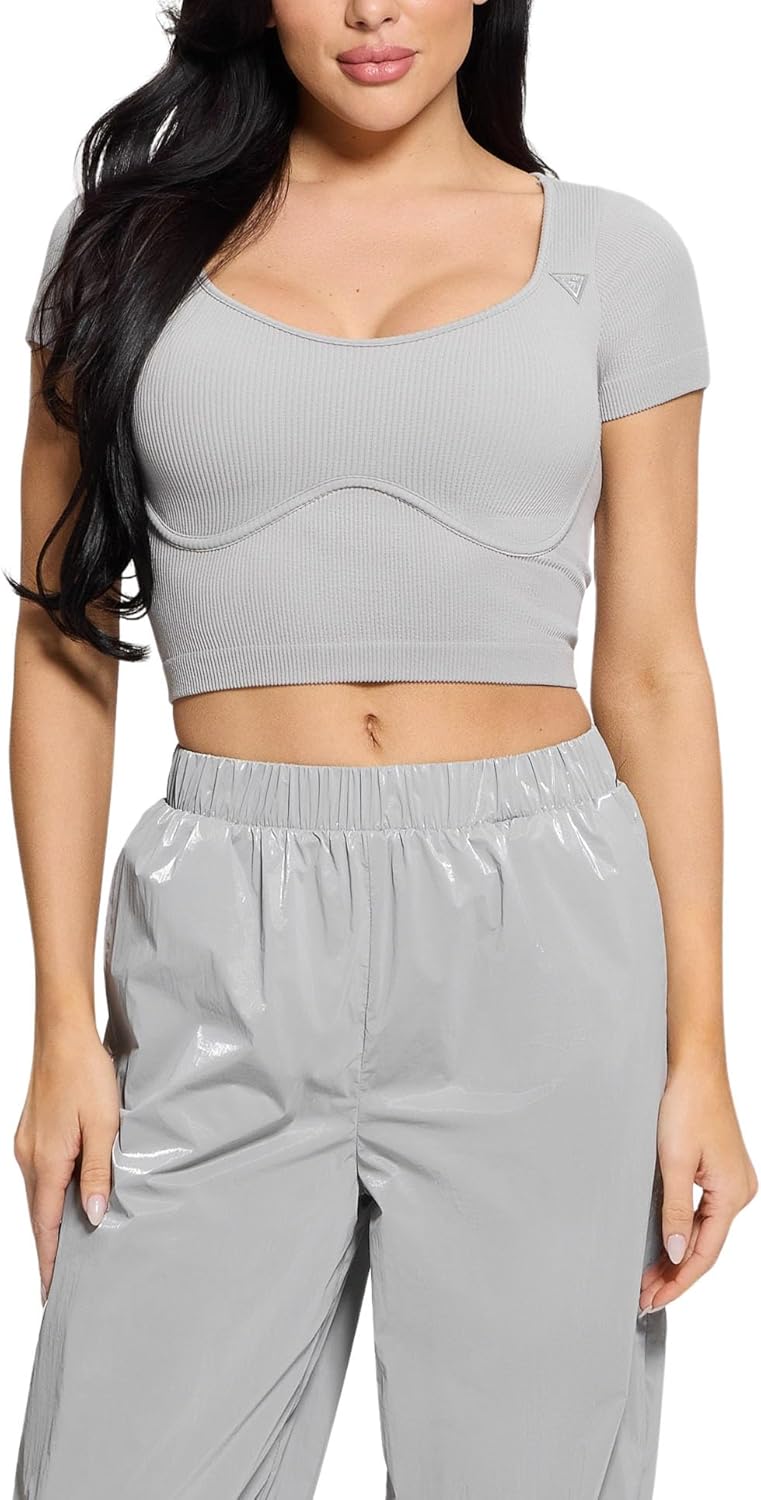 

GUESS Женский короткий рукав Martina бесшовный топ, Celestial Gray