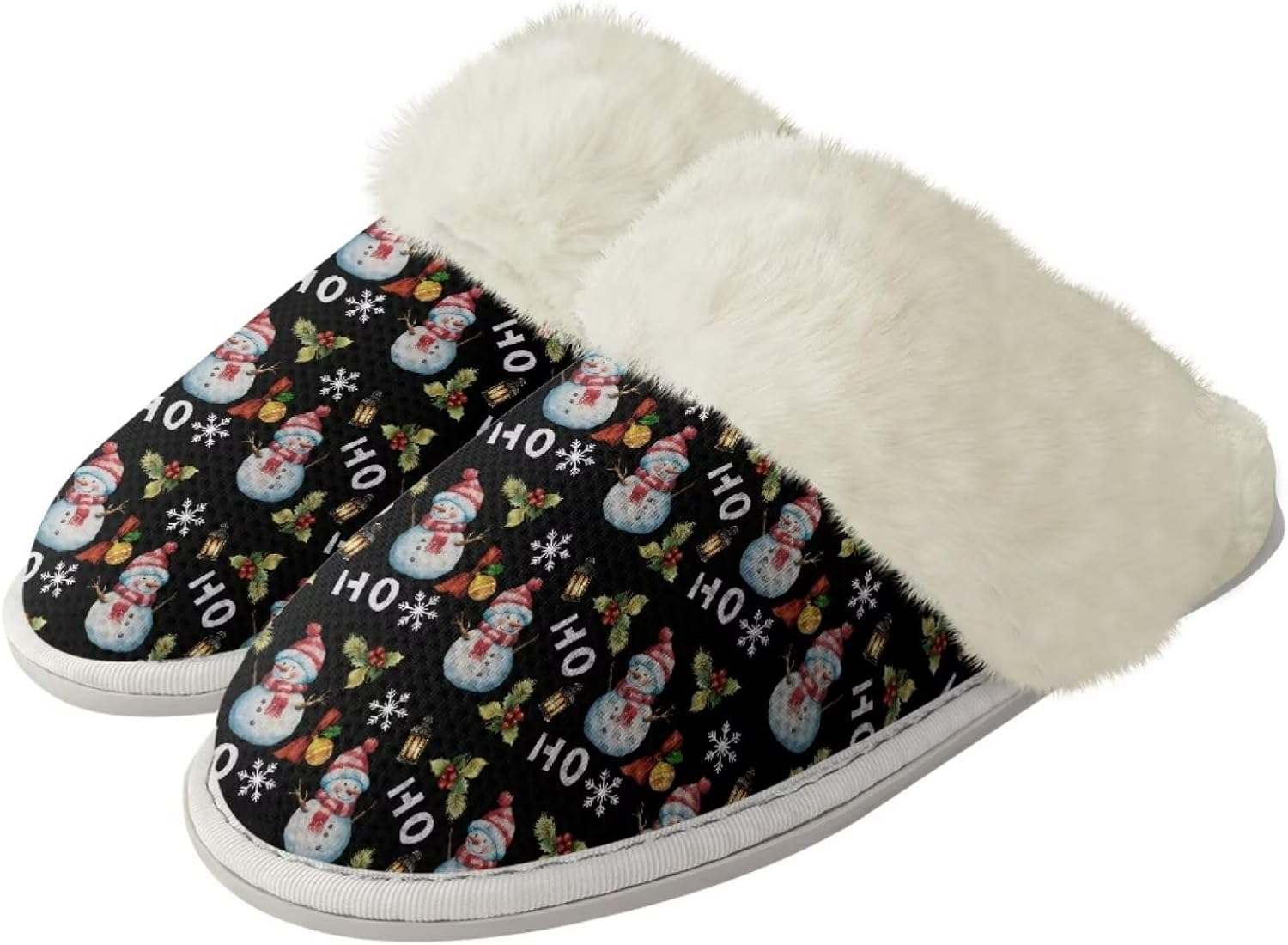 

Женские и мужские теплые тапочки мягкие плюшевые домашние тапочки с противоскользящей подошвой, пушистым воротником, для спальни, для дома и улицы Jiquruby, Christmas Snowman