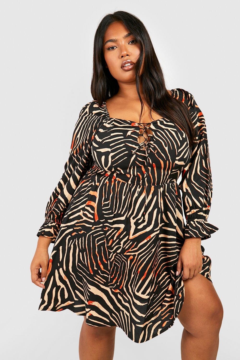 

Свободное платье с квадратным вырезом и животным принтом Plus boohoo, коричневый