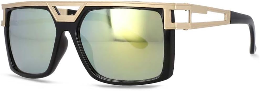 

Мужские солнцезащитные очки в стиле ретро, ​​прямоугольная оправа, большие дужки, защита от УФ-излучения UV400 для использования на открытом воздухе HDUBFY, Gold-silver