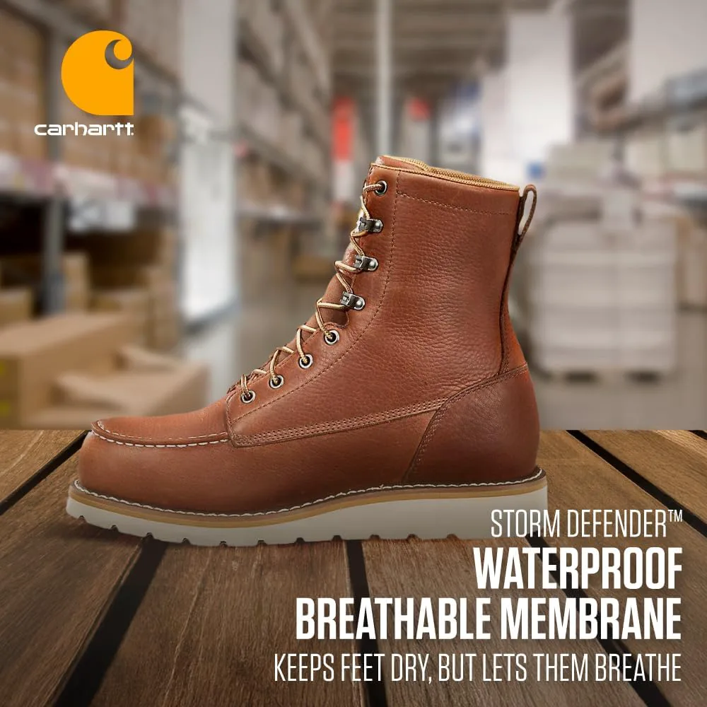 Мужские водонепроницаемые рабочие ботинки Carhartt с 8-дюймовым голенищем, стальным носком и конструкцией на клиновидной подошве, красный/коричневый — фото 3