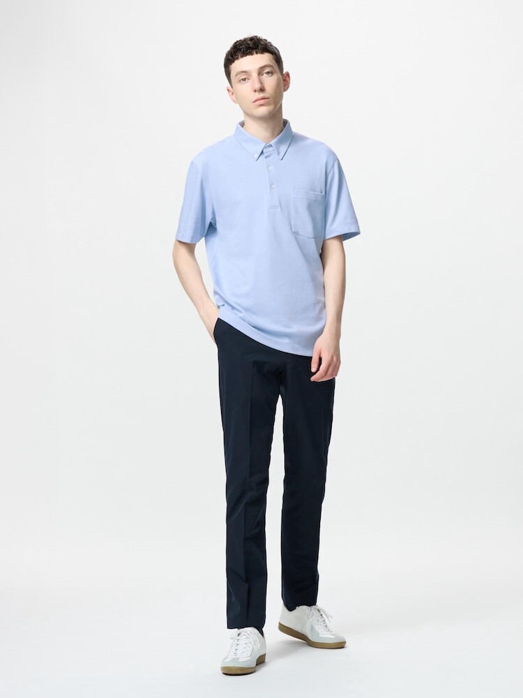 Рубашка-Поло airism kanoko на пуговицах Uniqlo, синий — фото 2