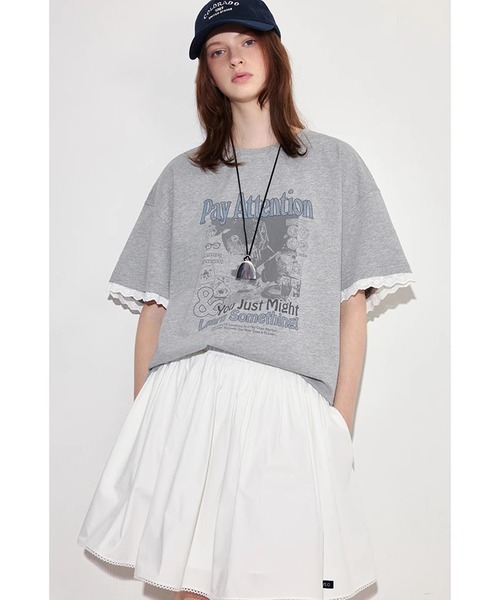 

Футболка с графическим принтом и кружевными манжетами Fano Studios, серый