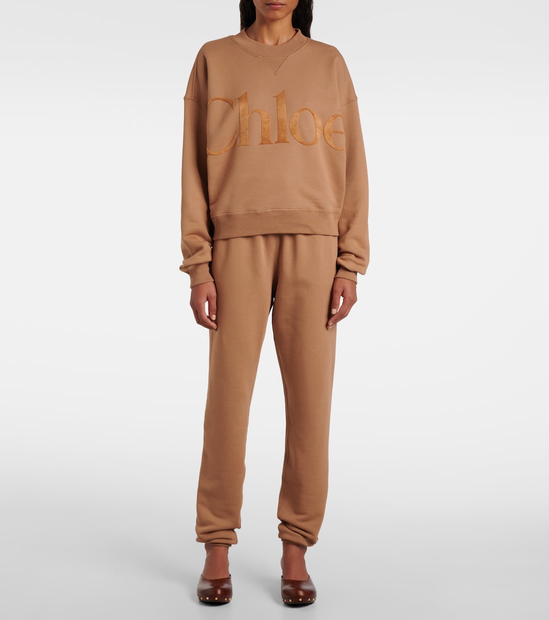 Спортивные брюки из хлопкового флиса Chloé, Blush Nude — фото 2