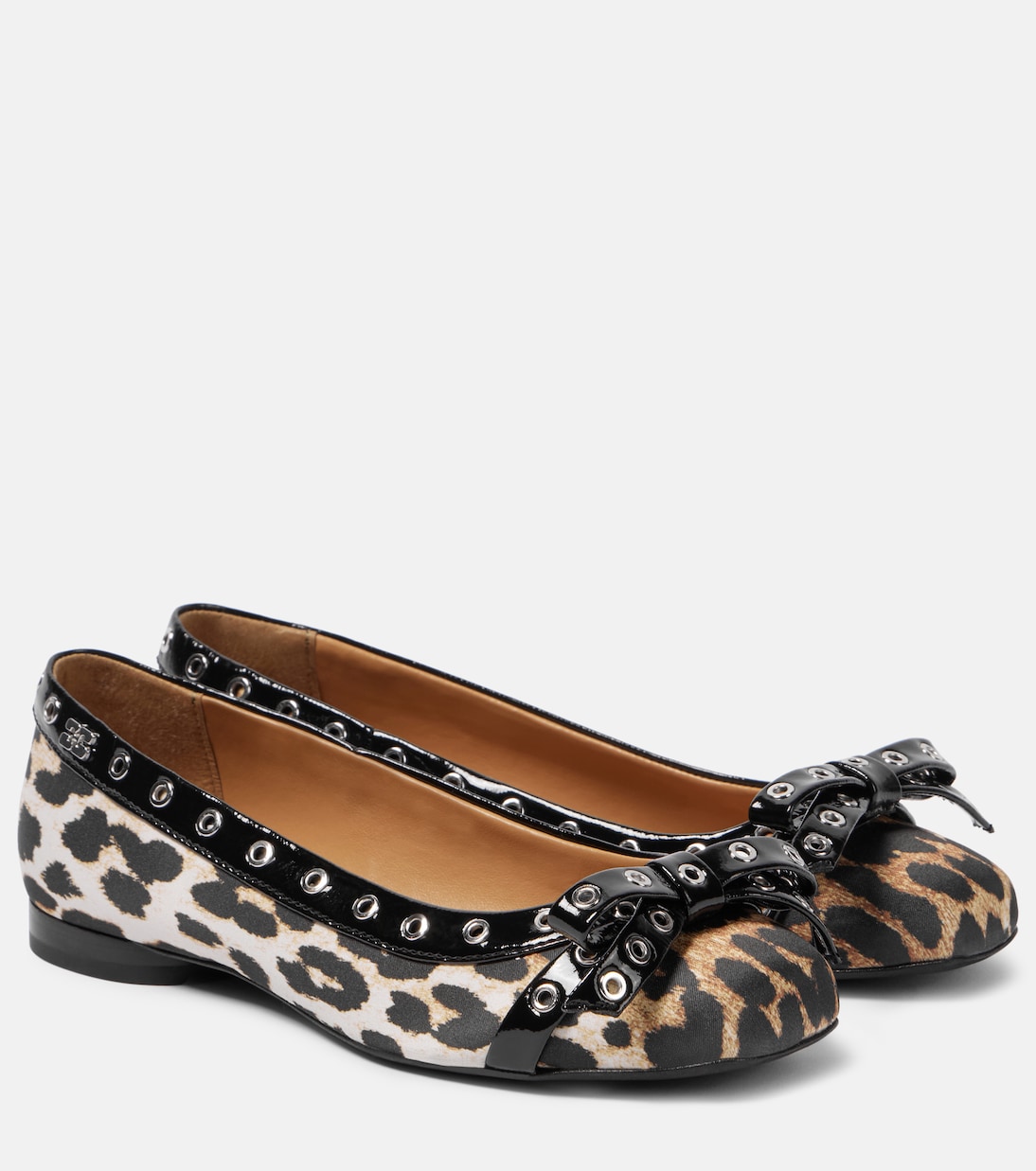 Атласные балетки с леопардовым принтом и люверсами Ganni, Leopard Print