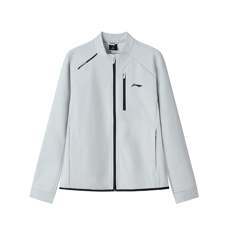 

Мужская спортивная куртка Li Ning из ветрозащитного и водоотталкивающего материала софтшелл., светлый серый