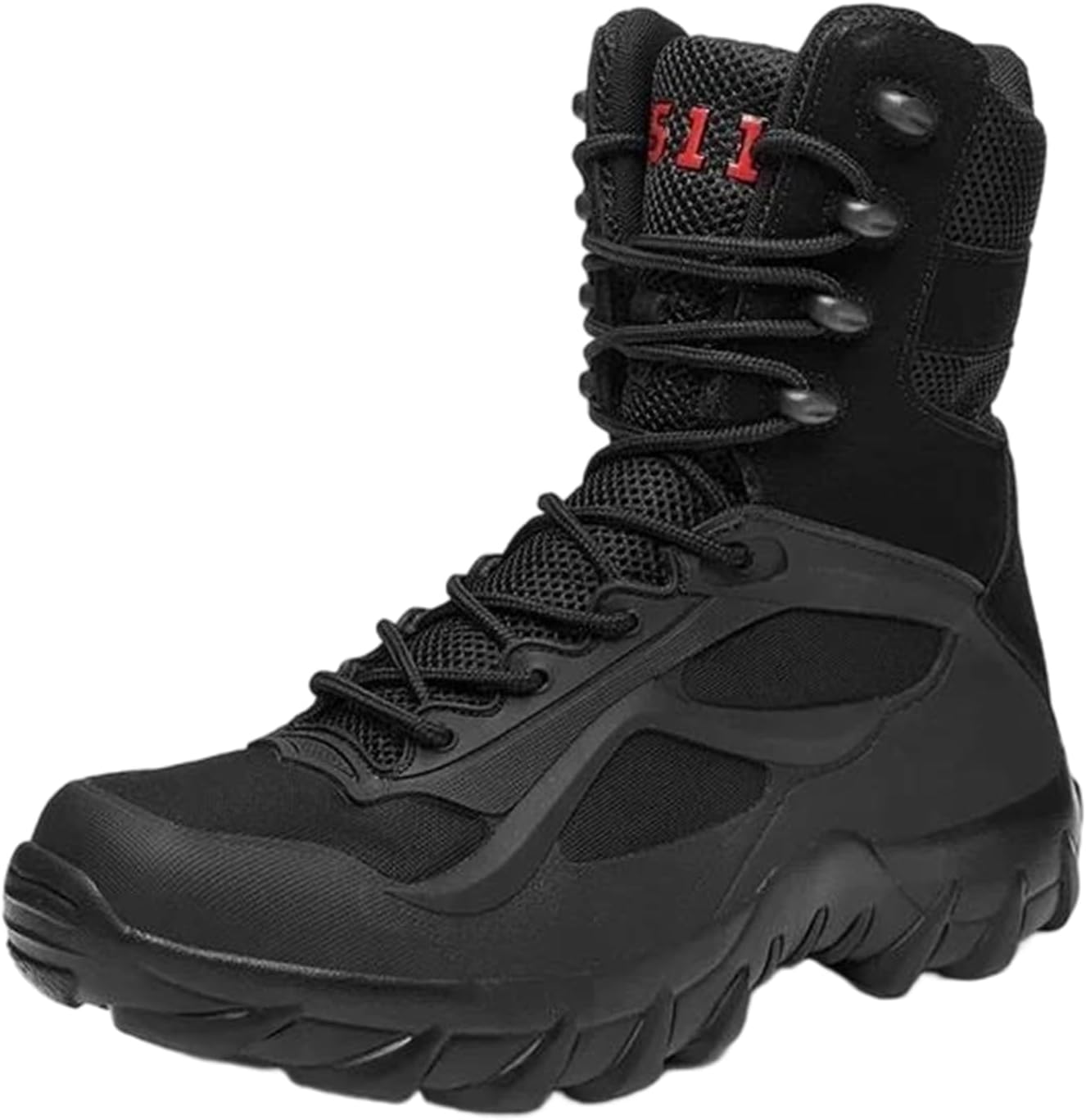 

Мужские военные ботинки Alloaone из искусственной кожи с текстильным голенищем, высокой щиколоткой, в стиле мотоциклетной обуви для тактического использования на открытом воздухе, черный