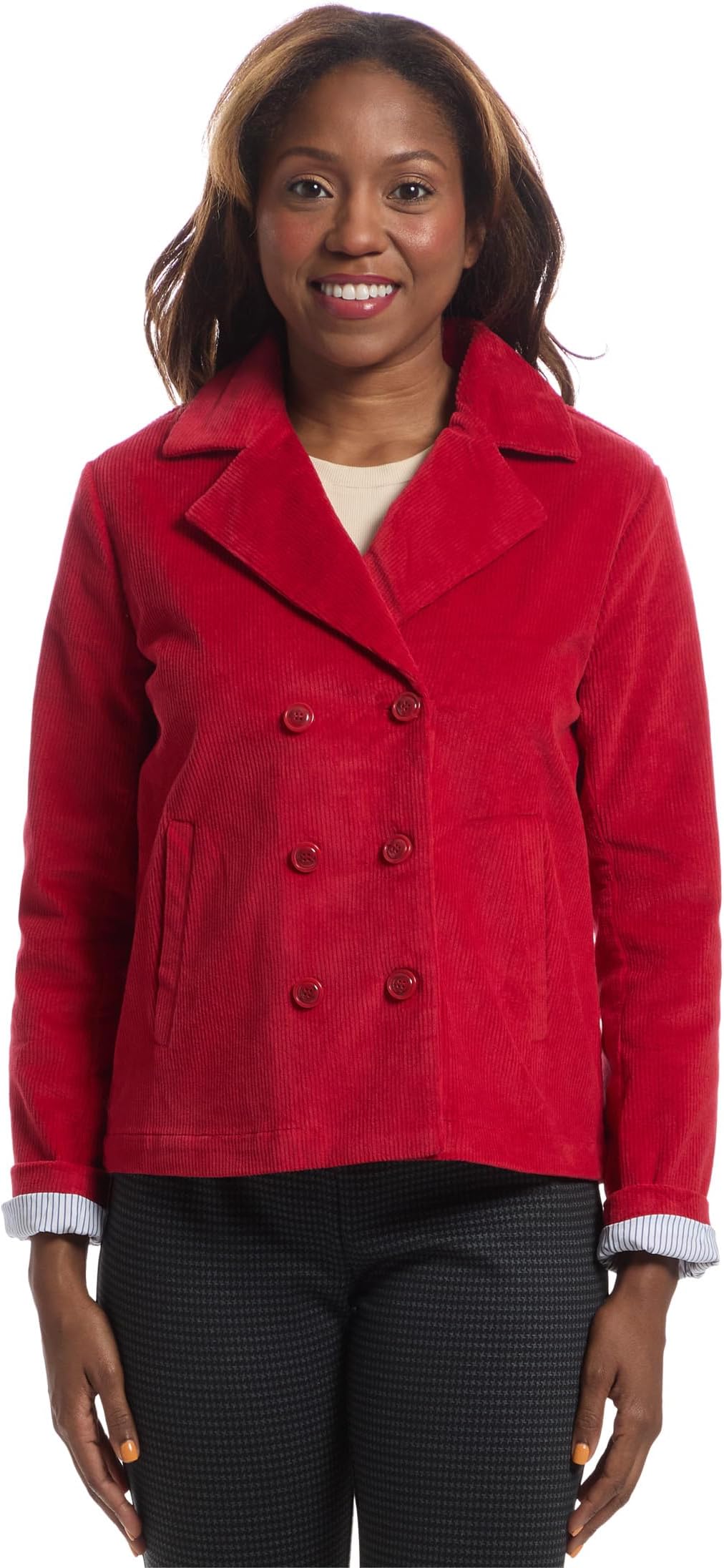 

Женская вельветовая куртка — двубортная вельветовая куртка с косыми прорезными карманами Elliott Lauren, Red