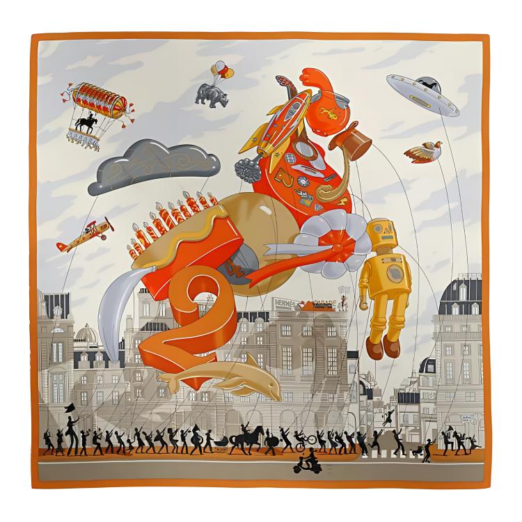 

Шелковый шарф Mulberry для женщин Зрелый апельсин HERMES