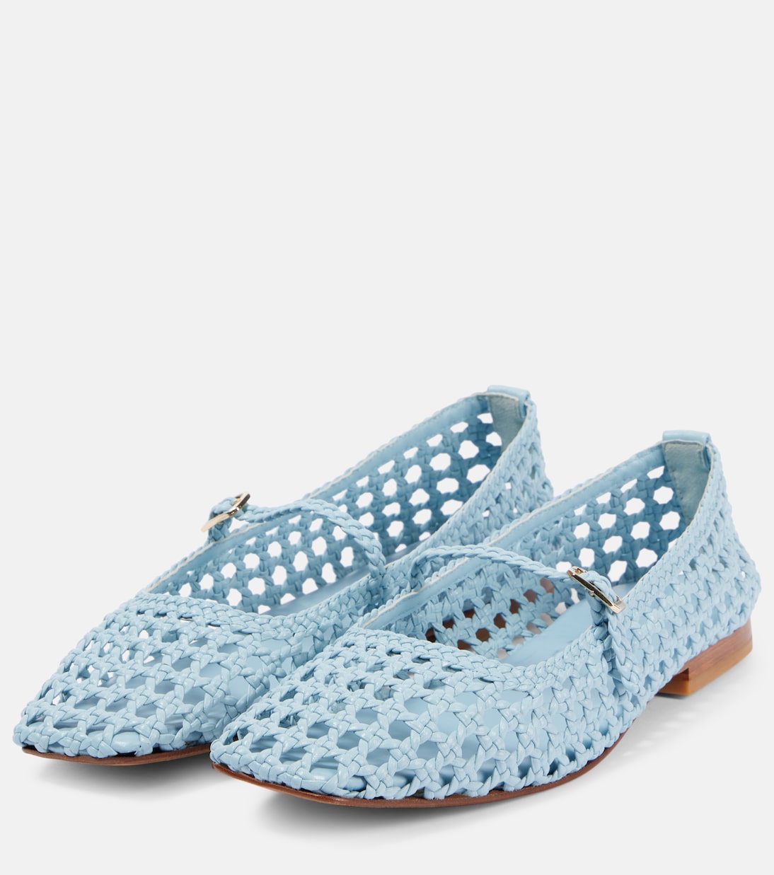 Парижские балетки из плетеной кожи Souliers Martinez, светло-синий — фото 4