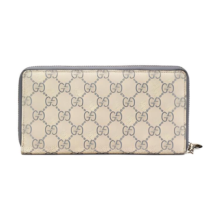Женский кошелек из холста с кожаными вставками бежево-серый GUCCI — фото 2