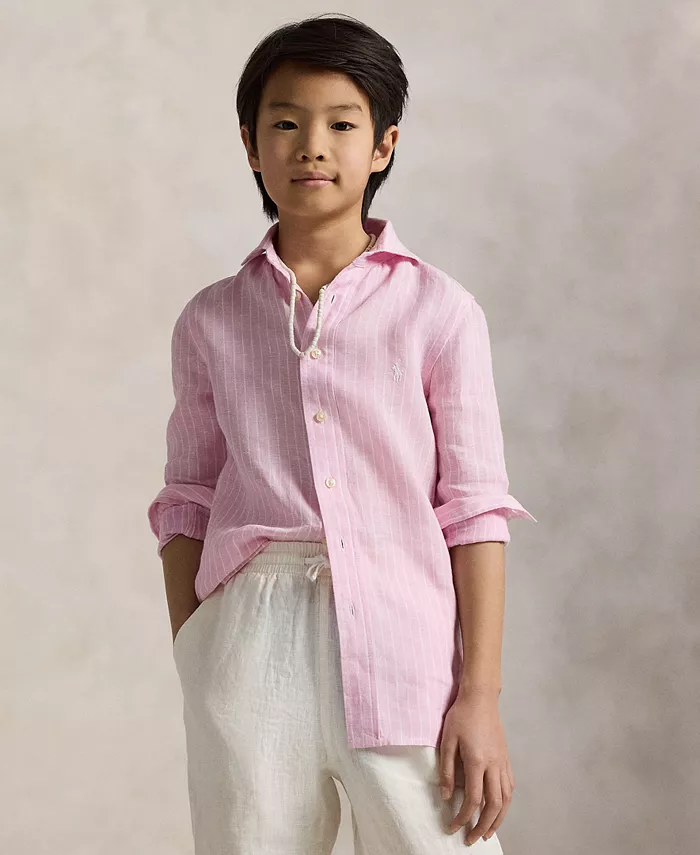 

Рубашка из льна в полоску для мальчиков Big Boys Polo Ralph Lauren, розовый
