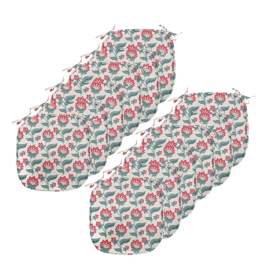 

Подушки на обеденный стул ABAKUHAUS с цветочным принтом, «Цветущие лепестки Якобина», декоративная водонепроницаемая подушка с ремнями для кухонных сидений, 40 см x 40 см — упаковка из 12 шт., темно-кораллово-бирюзово-бежевый