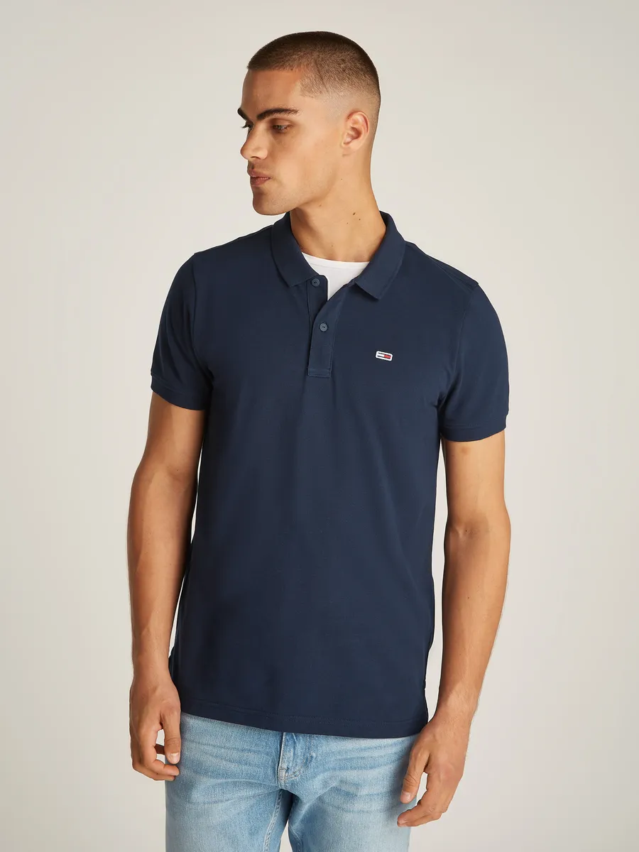 

Рубашка-поло Tommy Jeans "TJM SLIM PLACKET POLO", пике, с воротником-поло, синий