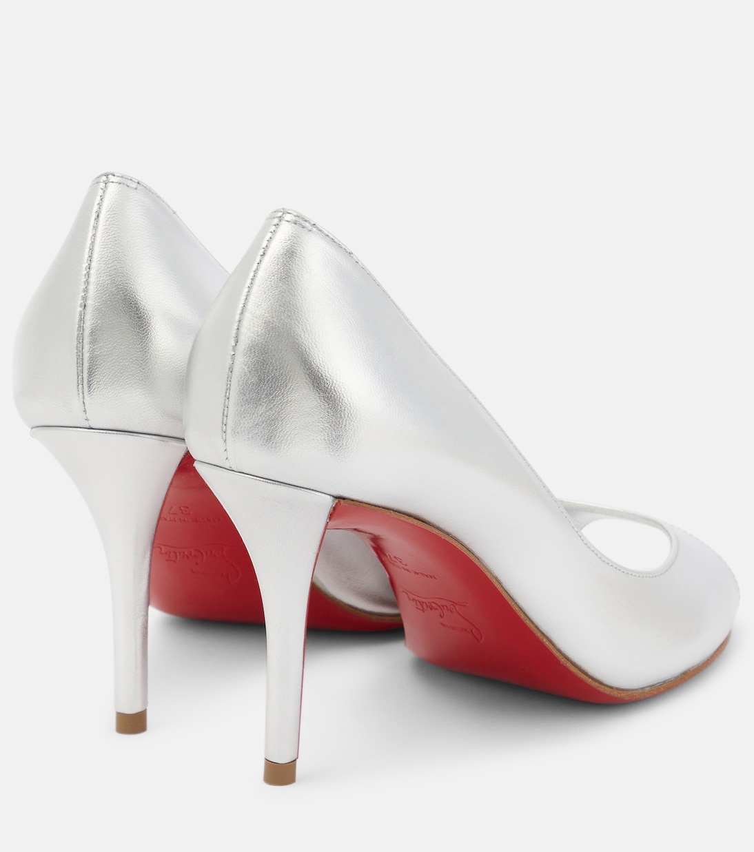 Открытые туфли-лодочки Apostropha 80 из металлизированной кожи Christian Louboutin, Silver/Lin Silver — фото 3