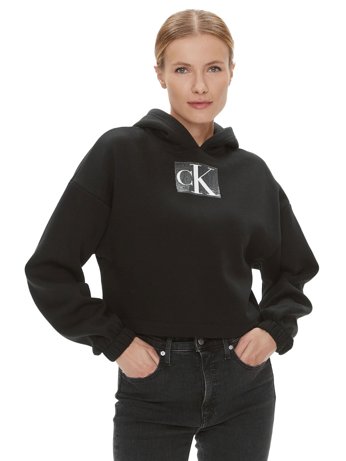 

Толстовка felpa con logo in paillettes Calvin Klein, черный