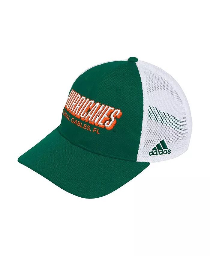 

Мужская зеленая кепка Trucker с талисманом Miami Hurricanes Block Letter Slouch, регулируемая adidas