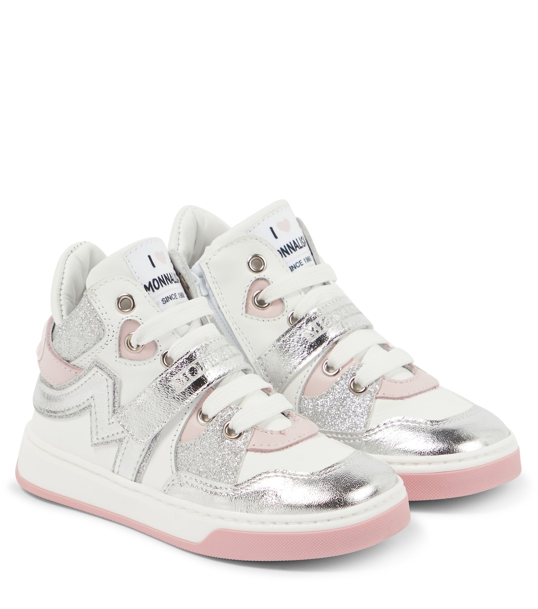 

Блестящие кожаные кроссовки Monnalisa, Panna+Argento