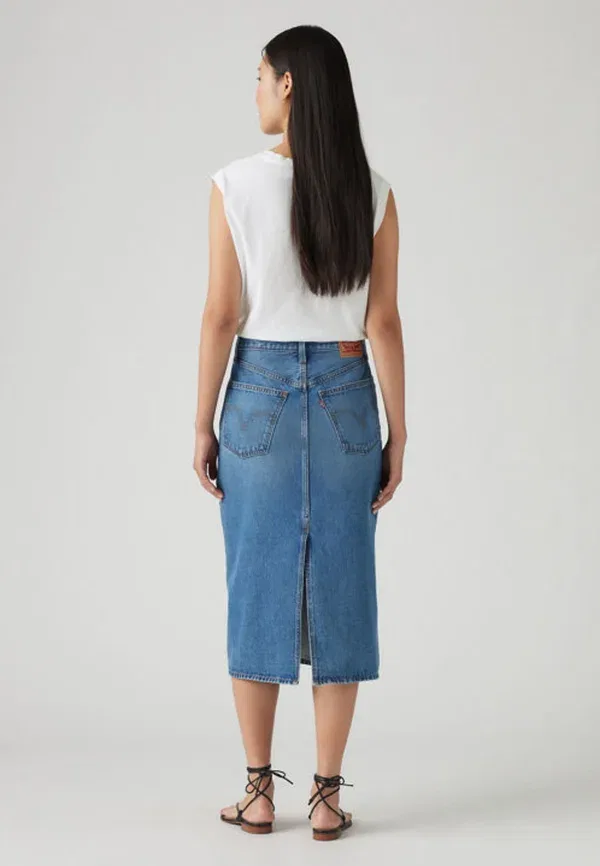 Юбка джинсовая Levi'S Hr back slit skirt denim skirt, цвет луговые игры — фото 3