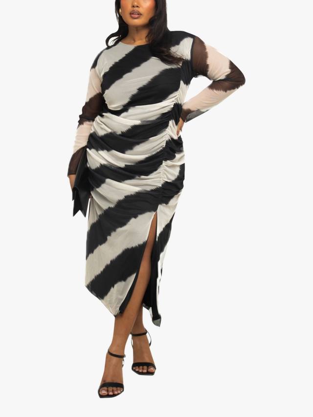 

Платье миди с монохромной полосатой сеткой FASHION SZN Curve, Black