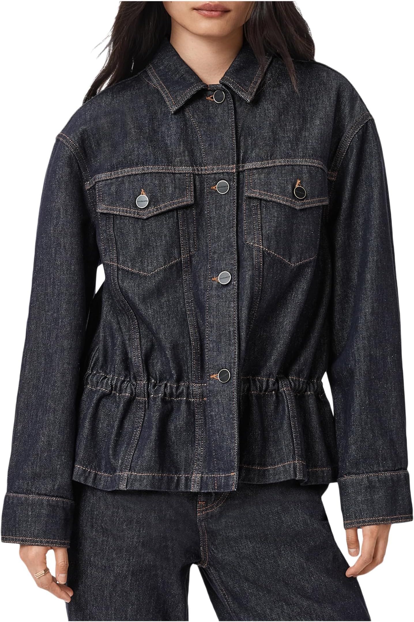 

Женская куртка Denby Peplum Trucker AllSaints, Raw Indigo Blue