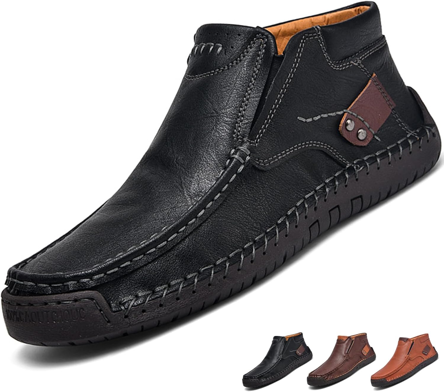

Мужские ретро кожаные ботинки на шнуровке, с ручной отделкой, слипоны, ботинки до щиколотки, модный носок-мокасин, удобные, нескользящие, средней высоты чукка, для улицы, повседневной носки, вождения и прогулок Mdioep, черный