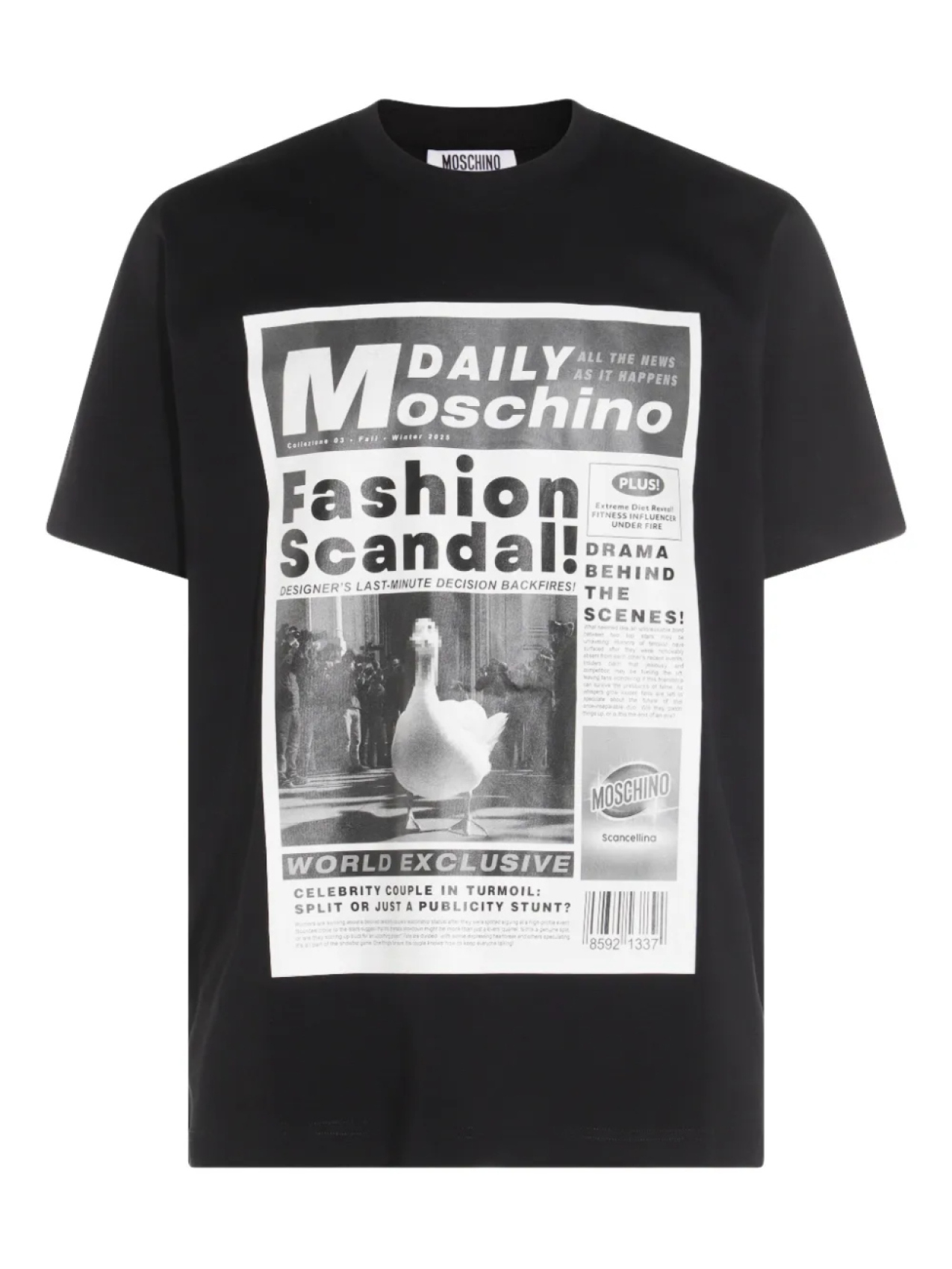 

Футболка с газетным принтом Moschino, черный