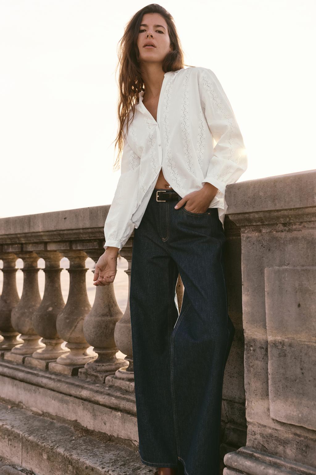 

Блузка с ажурной вышивкой ZARA, белый