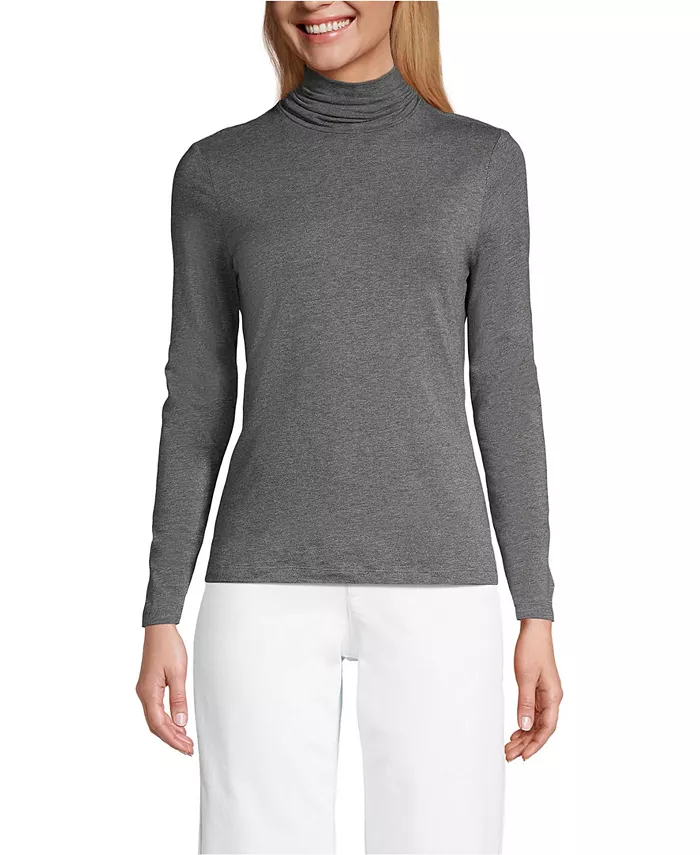 

Женская легкая облегающая водолазка с длинным рукавом из джерси Lands' End, серый