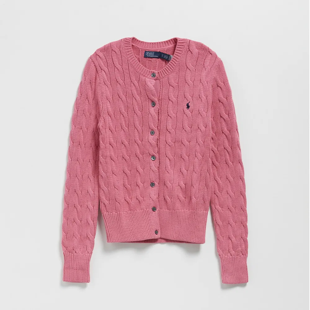 Женский облегающий хлопковый кардиган с круглым вырезом, розовый, от Polo Ralph Lauren