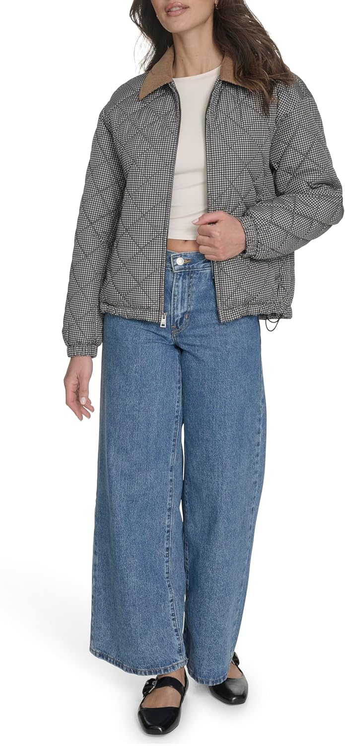 Женская куртка Levi's с ромбовидной стёжкой и воротником из вельвета, черный/белый — фото 2