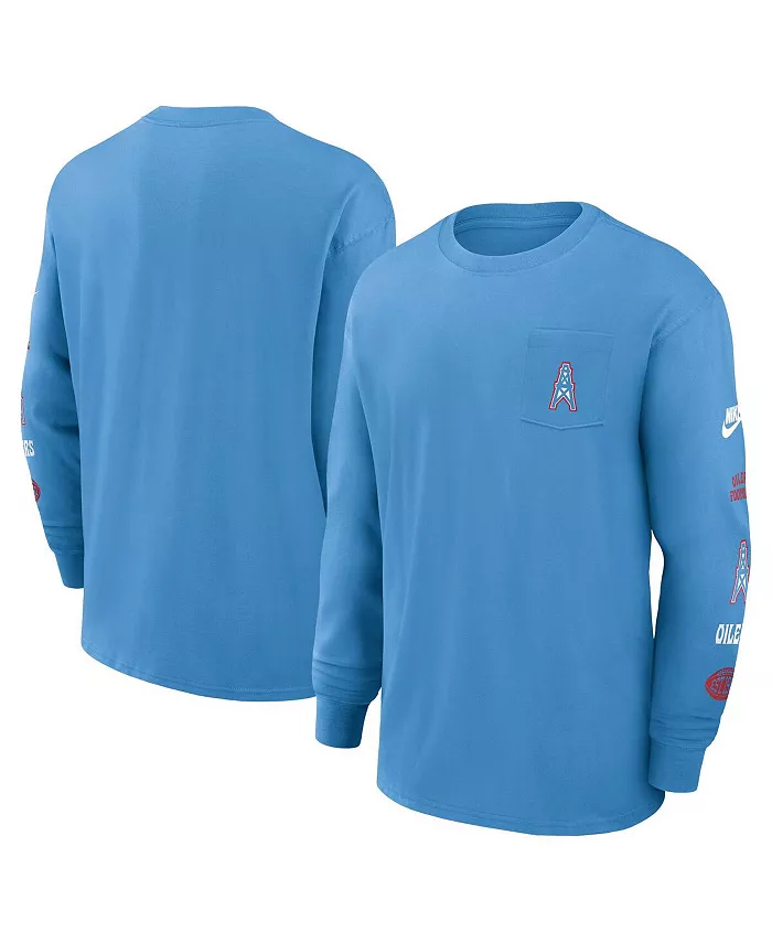 

Мужская футболка с длинным рукавом Houston Oilers Rewind Heavy Max90 карманная, светло-голубая Nike