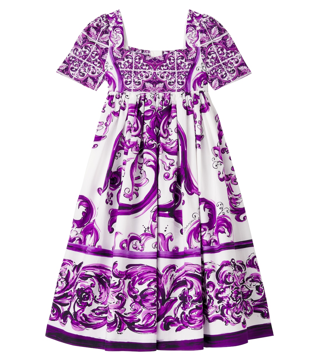 

Платье из хлопкового поплина с вышивкой в технике майолика Dolce&Gabbana Kids, Mix Maiolica L Viola