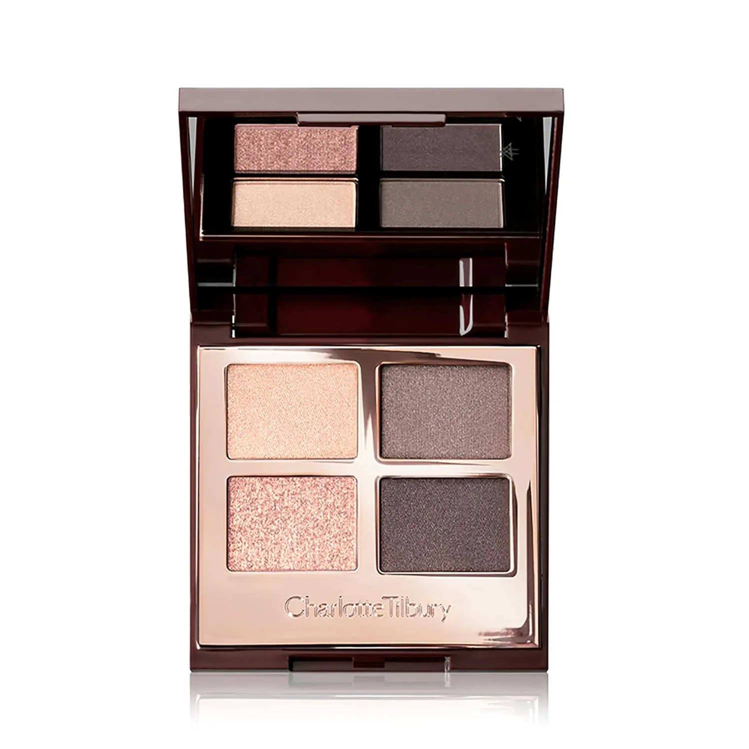Палетка теней для век Charlotte Tilbury Luxury Palette Eyeshadow - палетка с мерцающими, металлическими и матовыми сатиновыми оттенками, содержащая 4 взаимодополняющих оттенка., The Uptown Girl - champagne, blush pink and smokey grey