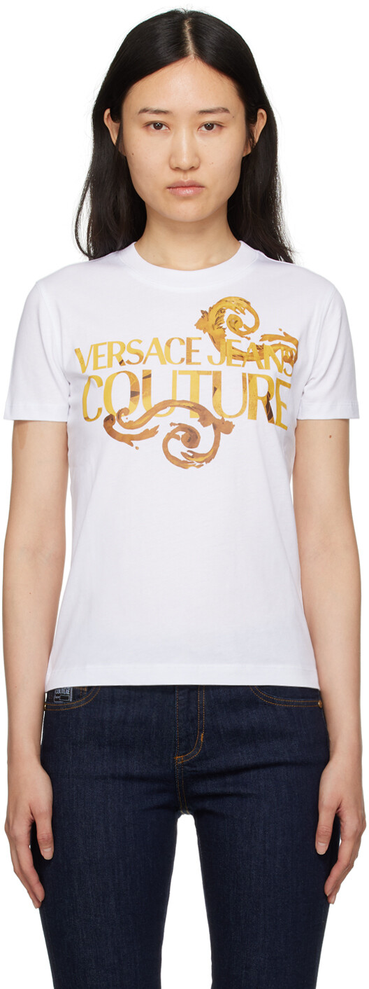 

Белая футболка с принтом Versace Jeans Couture, цвет White/Gold