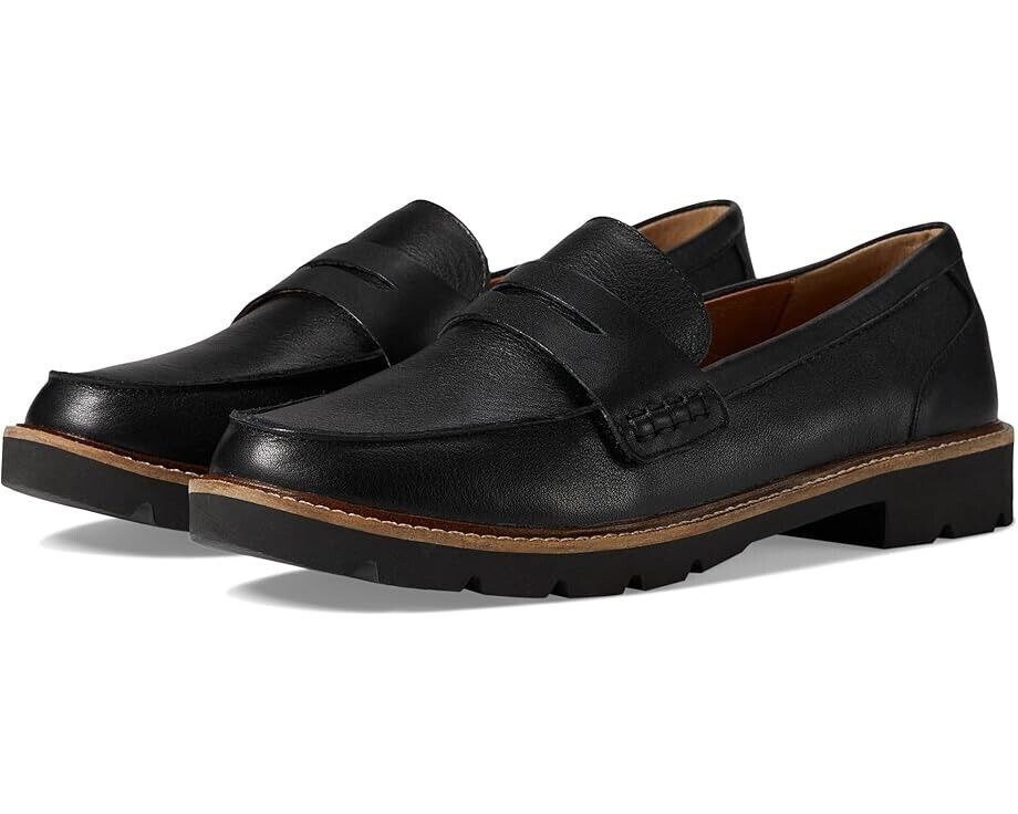 Aetrex Collette Flat Женские США 11.5-12 Черные Кожаные Лоферы Без Шнуровки FZP579