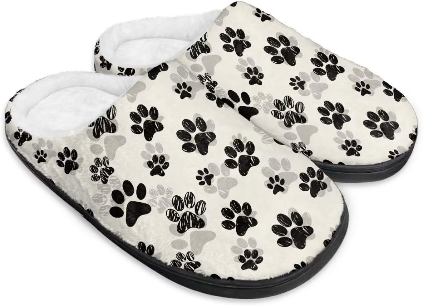 

Домашние тапочки с принтом для женщин и мужчин, зимние теплые плюшевые тапочки с нескользящей подошвой для дома и улицы Noprintge, Black Dog Paw Print