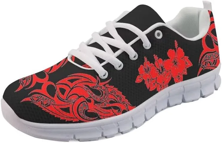 

AmzPrint Кроссовки для ходьбы и бега с гавайским и полинезийским островным племенным принтом, белая подошва, обувь Самоа для мужчин, повседневные кроссовки, красный